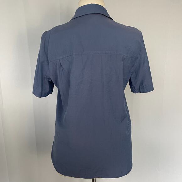 Vintage Casual Top Size XL Blue Solid Short Sleeve Button Pocket Minimal Relaxed - Picture 6 of 11